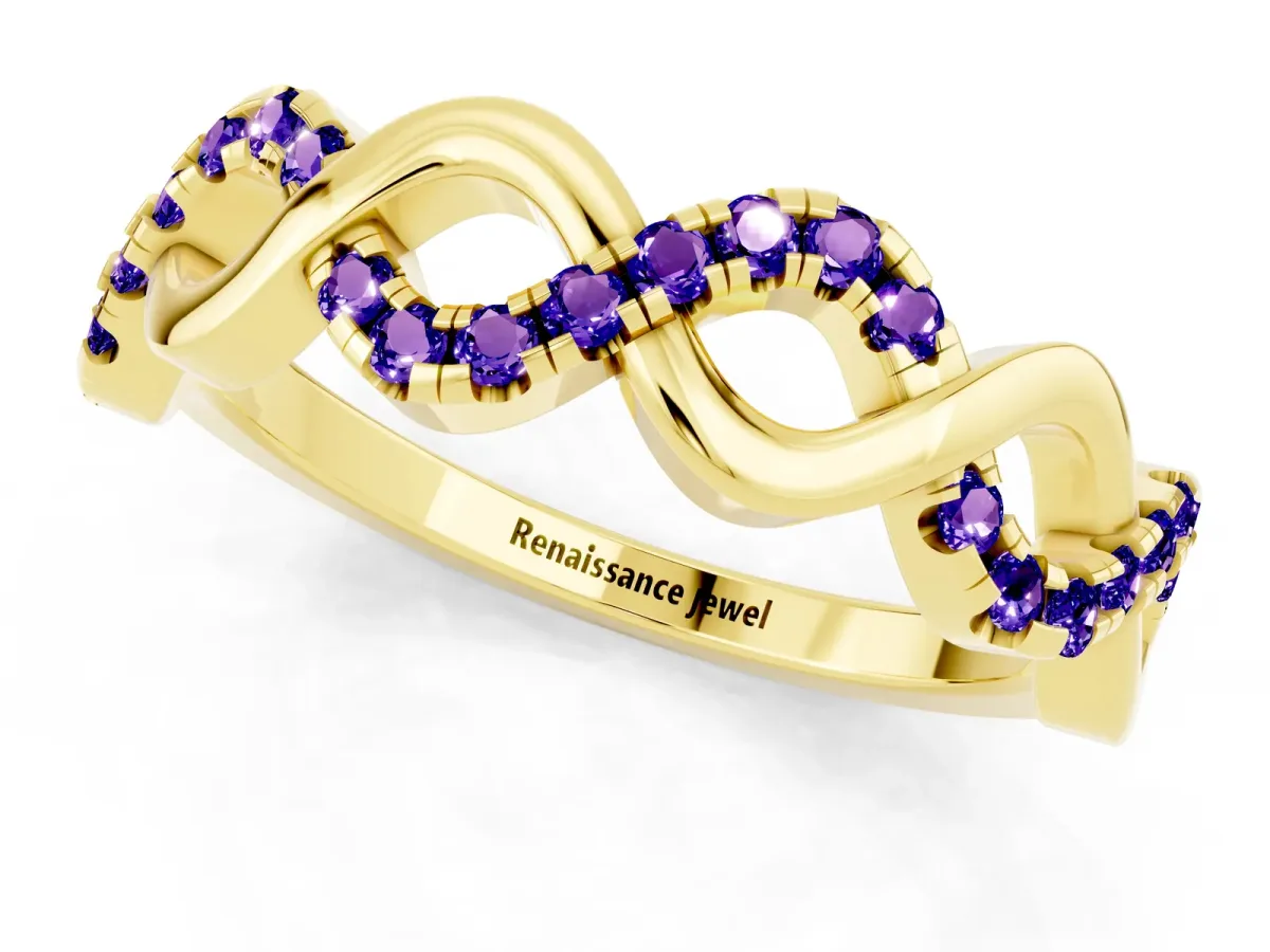 Twist Infinity Round Tanzanite Band with Pavé Setting Yellow gold