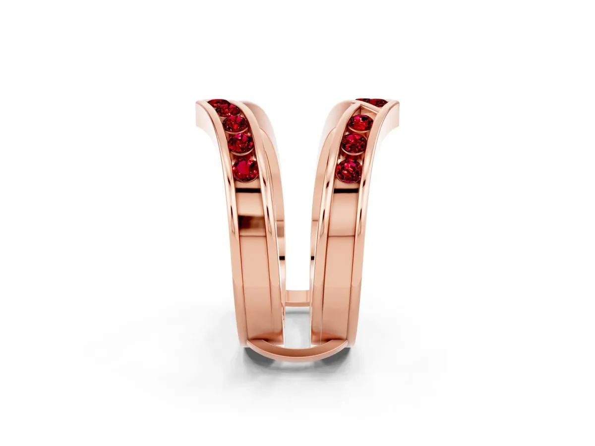Round Ruby Channel-Set Chevron Band Rose gold