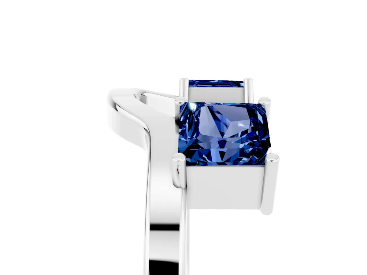 Princess Cut Blue Sapphire Two-Stone Open Band Ring with Four-Prong Setting White gold