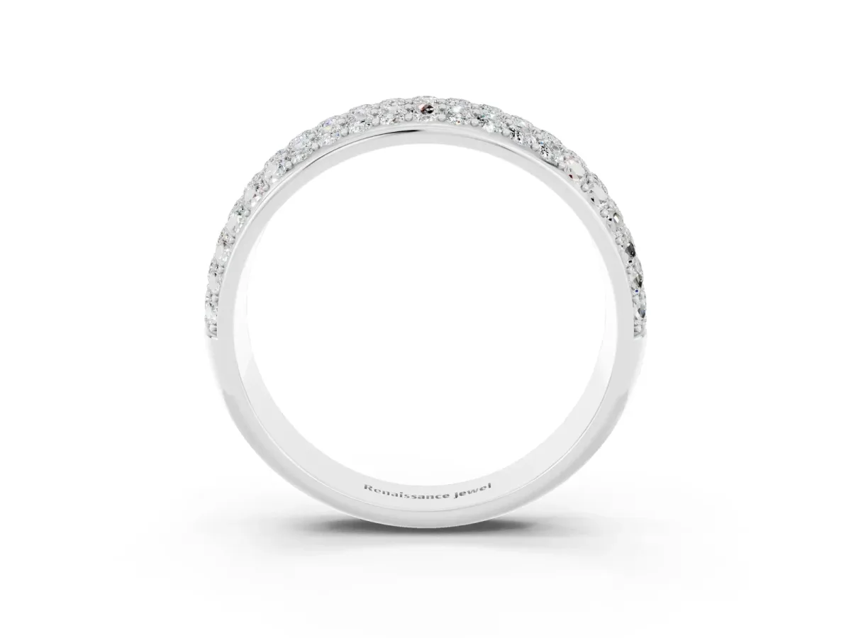 Three-Row Round Moissanite Eternity Band with Shared Prong Setting White gold