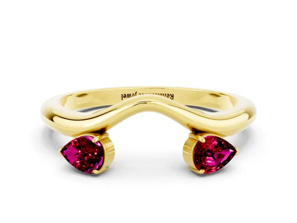 Pear Cut Garnet Two-Stone Open Band Ring with Prong Setting Yellow gold