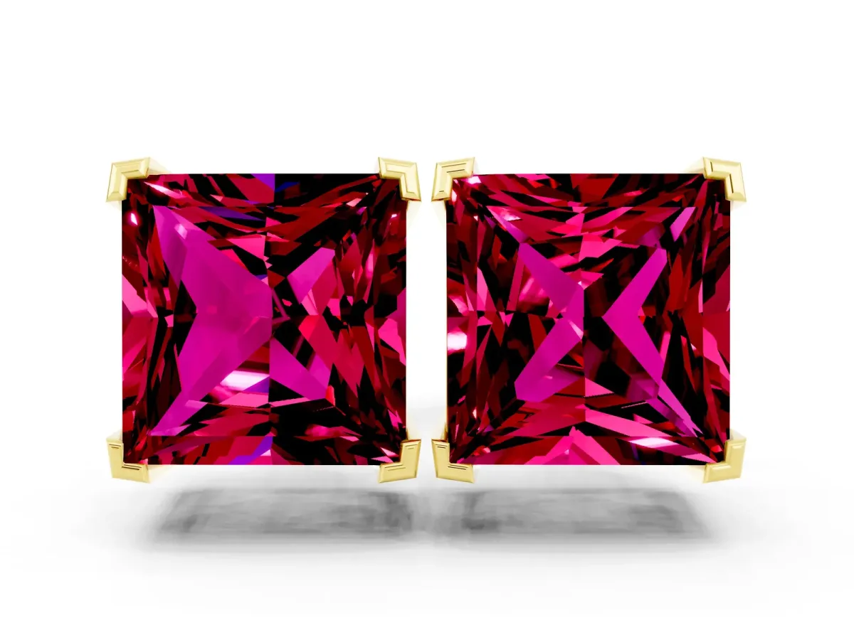Princess Cut Garnet Stud Earrings Yellow gold
