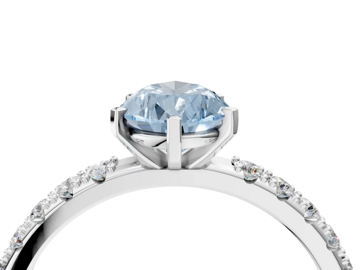 Fancy Blue Pear Cut Diamond Solitaire Pavé Band with Four-Prong Setting Silver