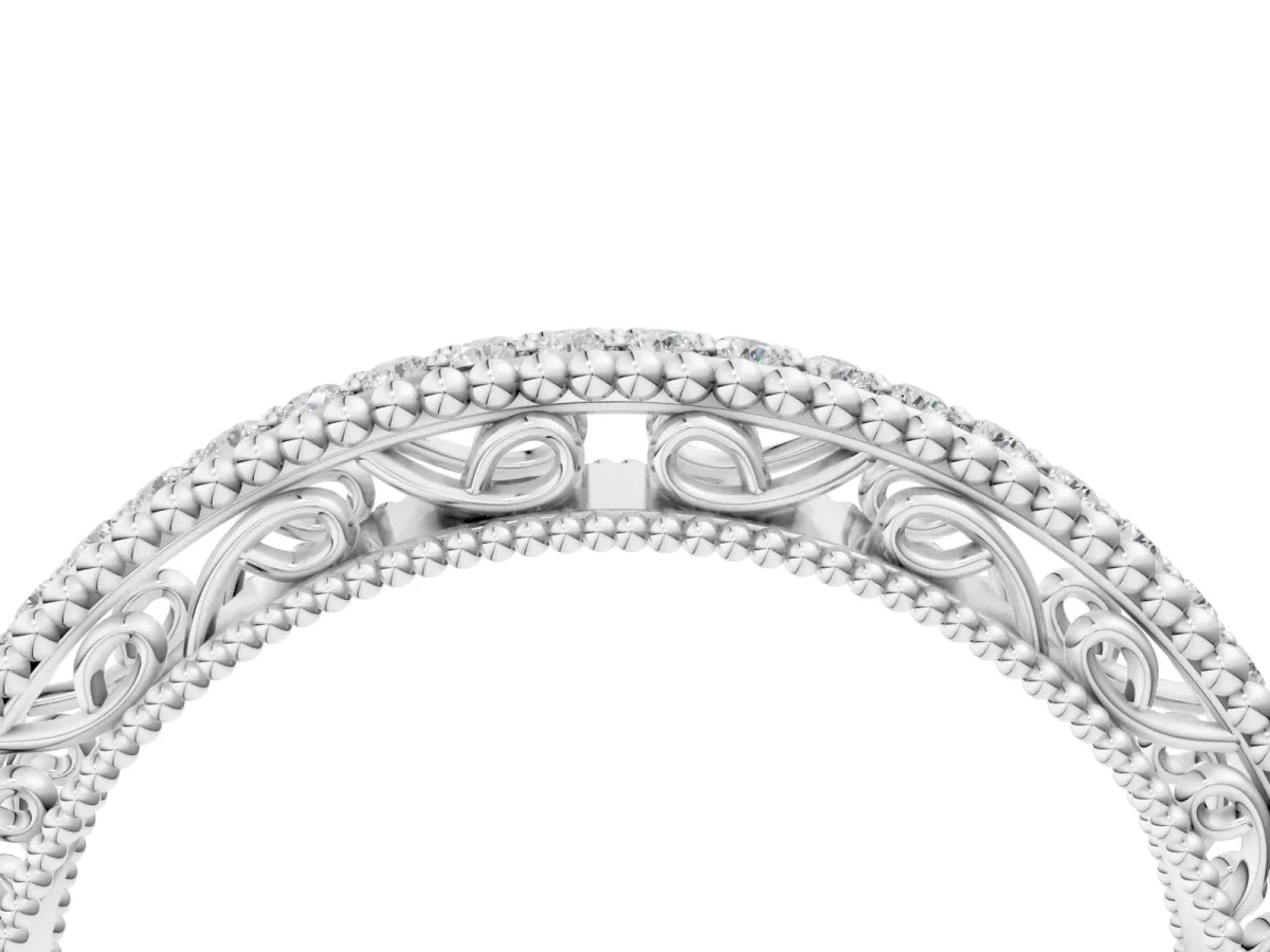 Round Diamond Pavé Milgrain White Gold Eternity Band Platinum