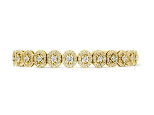Oval Halo Diamond Tennis Bracelet with Bezel Setting Yellow gold