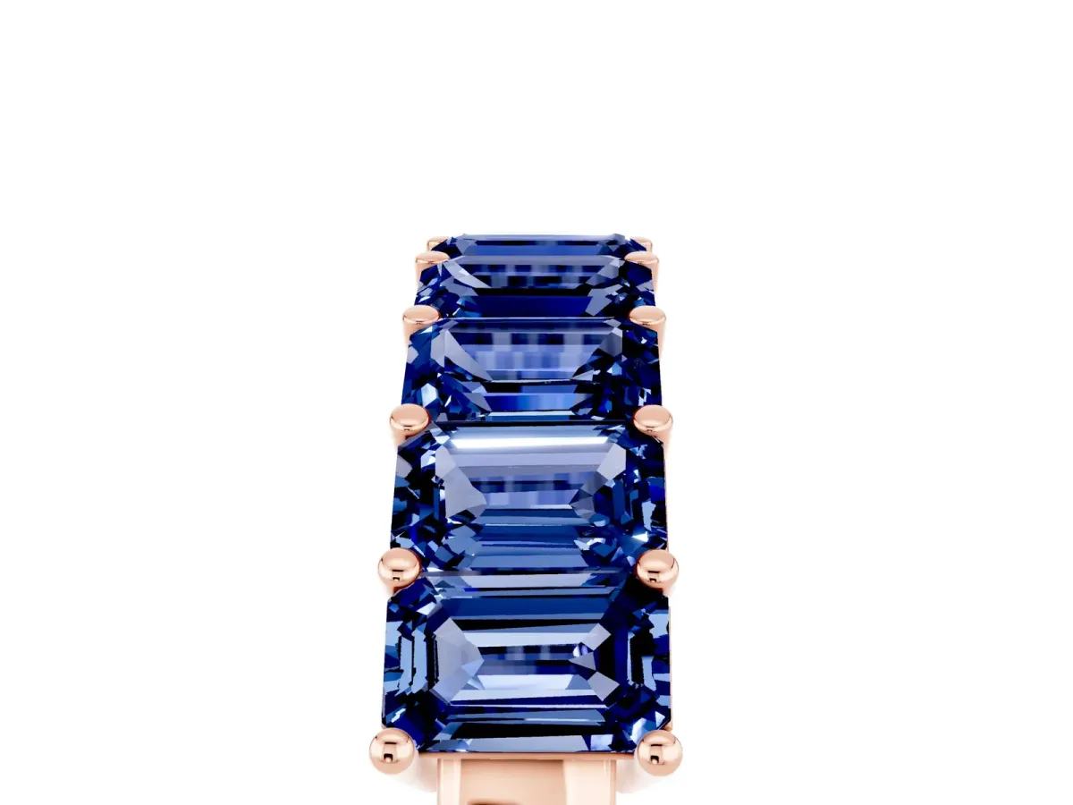 Emerald Cut Blue Sapphire Prong-Set Eternity Band Rose gold