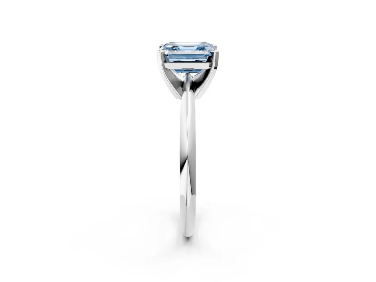 Fancy Blue Asscher Cut Cut Solitaire Ring with Four-Prong Setting on a Classic Band Platinum