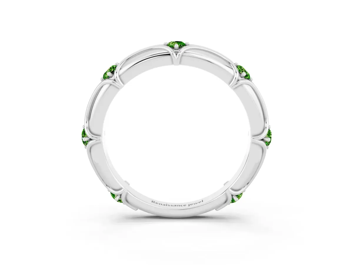 Round Peridot Prong Set Milgrain Eternity Band White gold