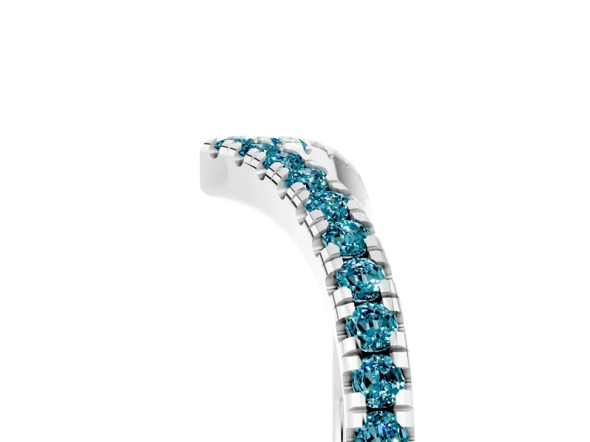 Pavé Round Blue Topaz V-Shaped Chevron Band with Shared Prong Setting Silver