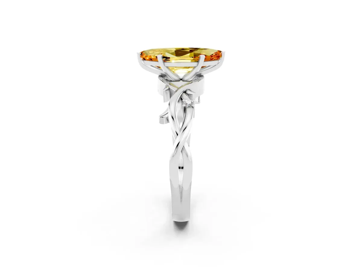 Marquise Cut Citrine Solitaire Ring with Twisted Band and Prong Setting Silver