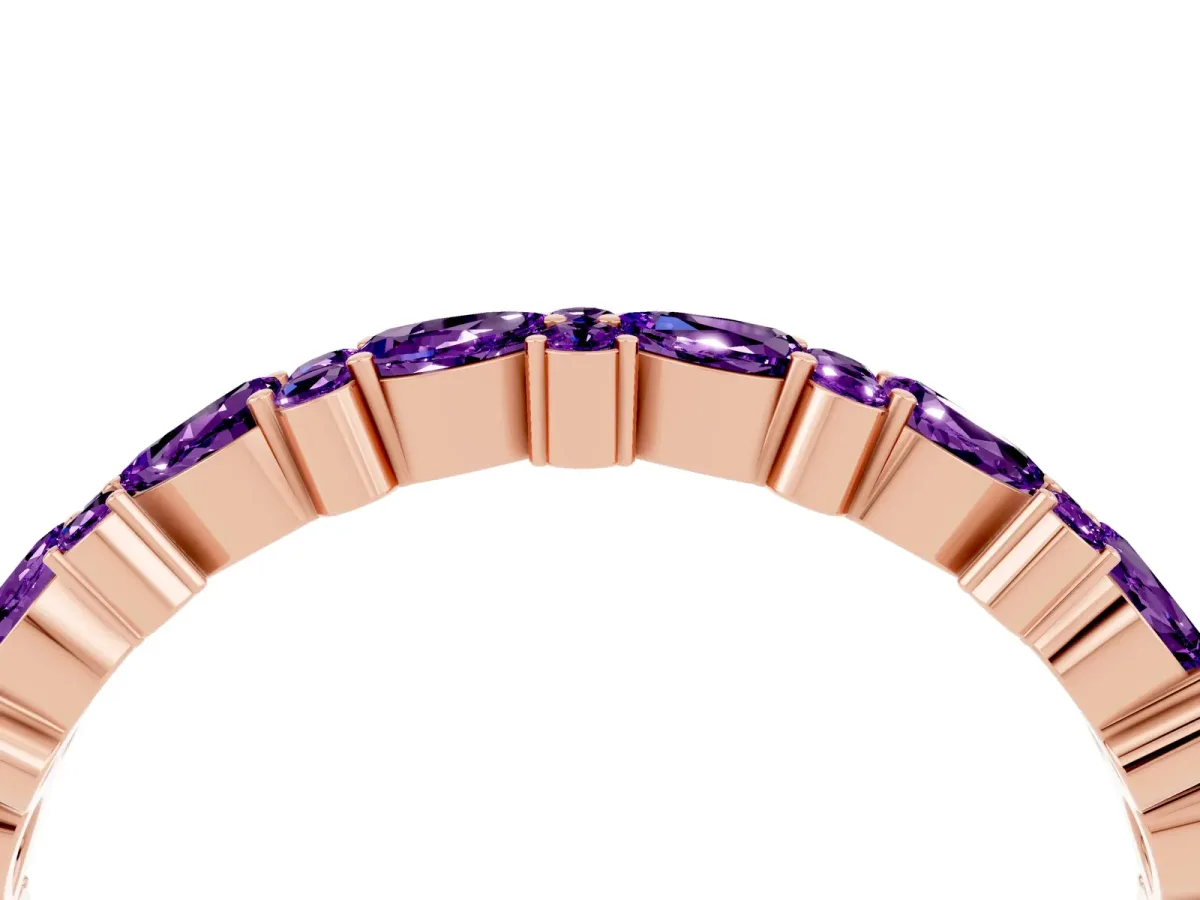 Pear and Round Amethyst Wedding Band Rose gold