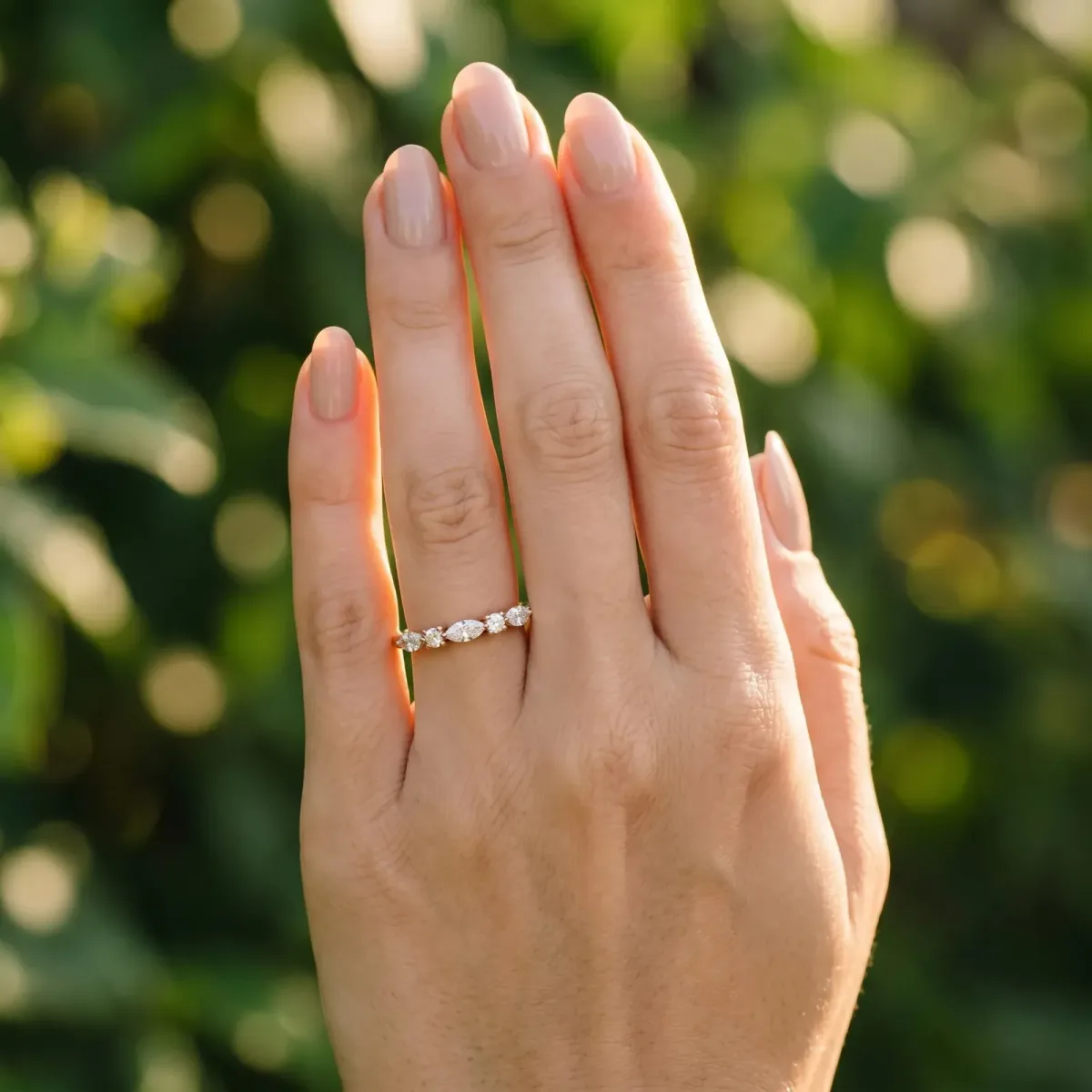 Prong Set Round Diamond Half-Eternity Band Rose gold