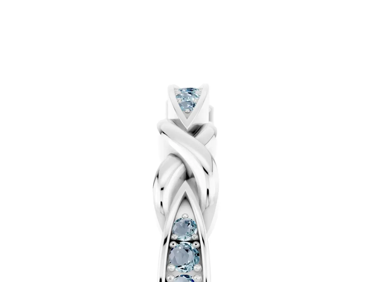 Twisted Marquise Aquamarine Pavé Band with Shared Prong Setting White gold