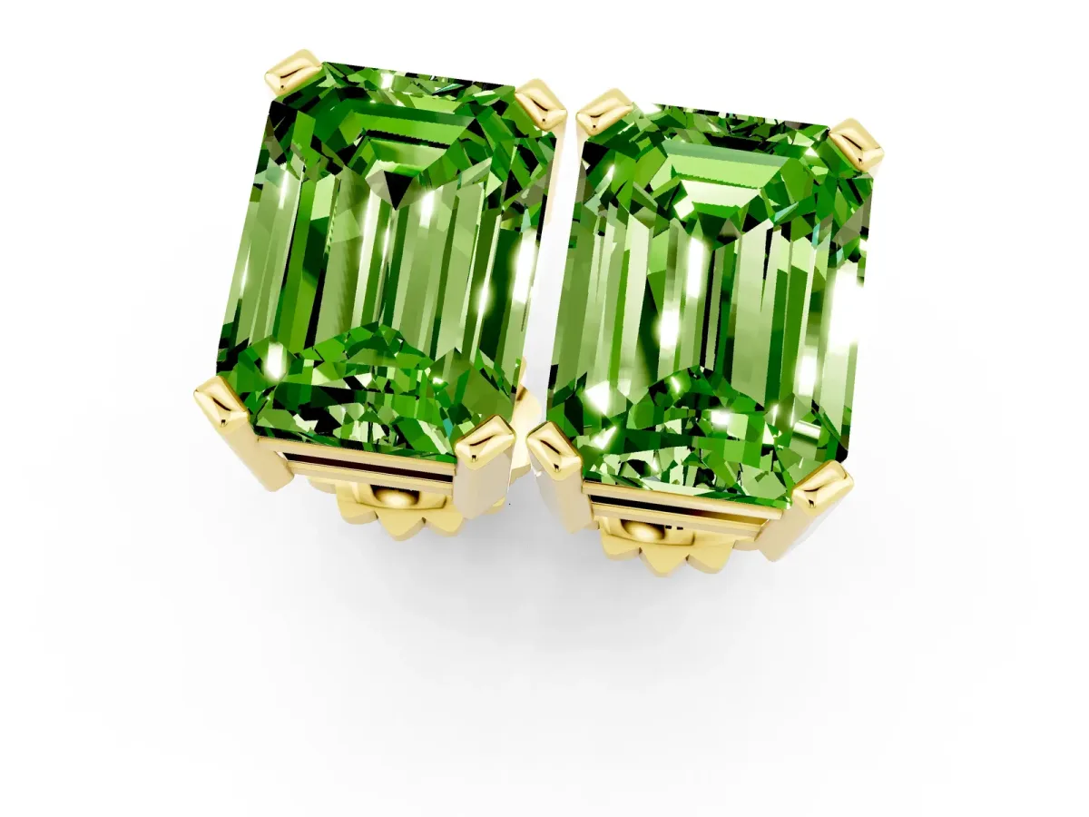 Emerald Cut Peridot Stud Earrings Yellow gold