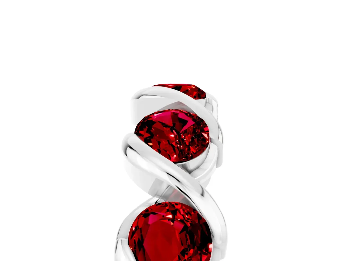 Round Ruby Wave Band with Channel Setting and Shared Prongs Silver