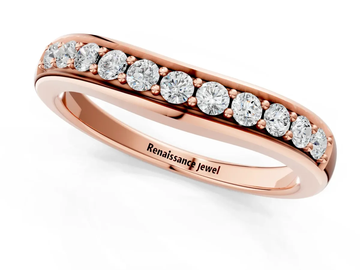 Channel Set Round Diamond Curved Band Rose gold