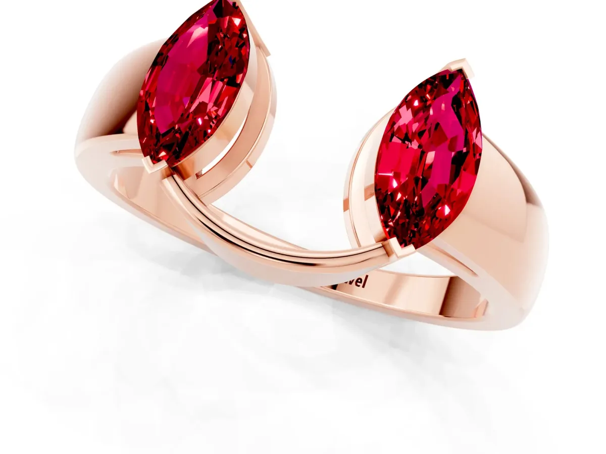 Marquise Ruby Open Band Ring with Tension Setting Rose gold