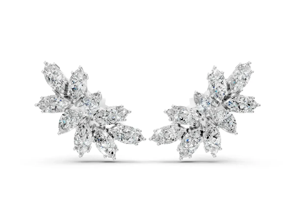 Pear and Marquise Diamond Cluster Stud Earrings Silver