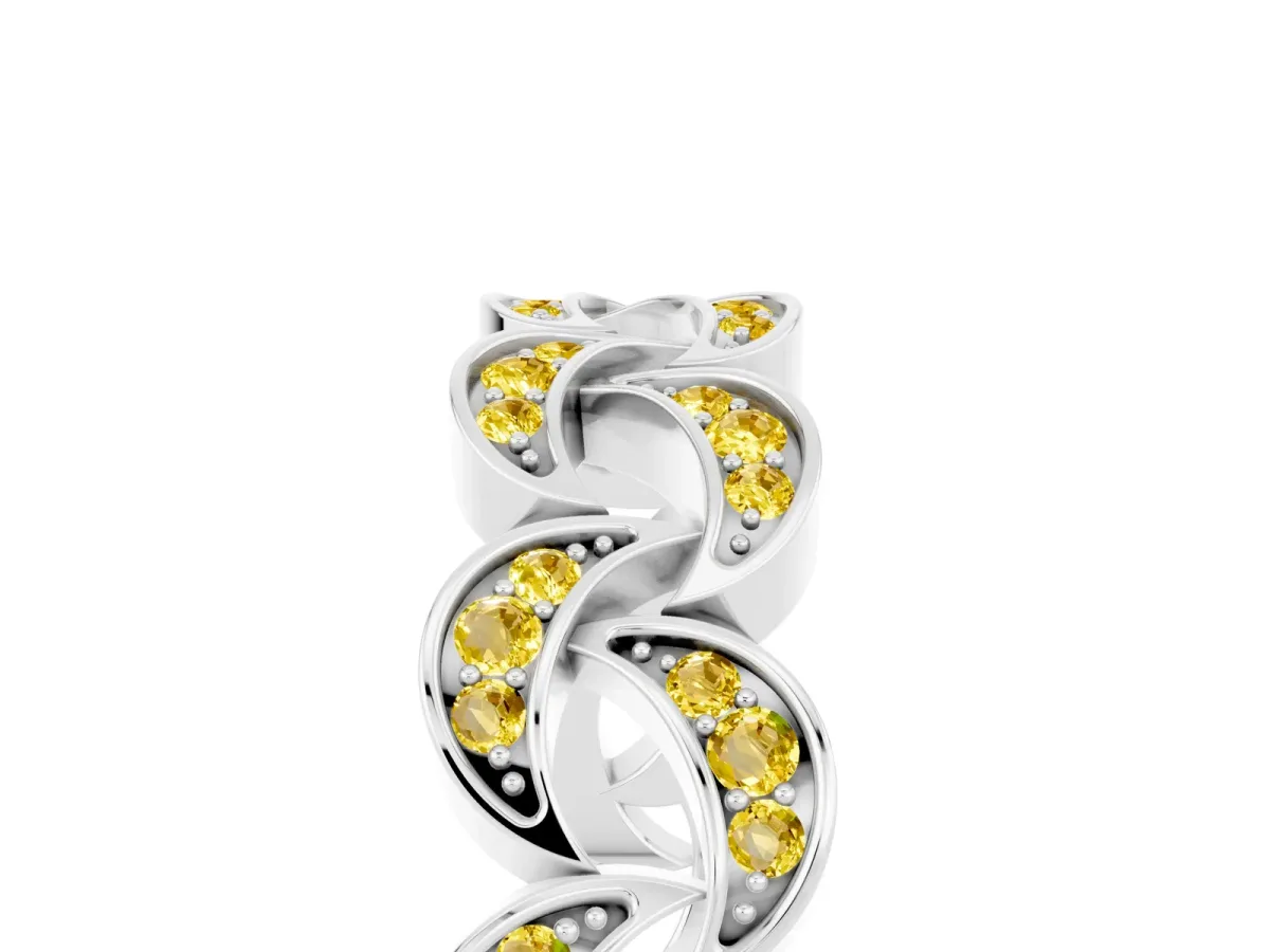 Pavé Round Yellow Sapphire Interlocking Eternity Band with Bezel Prong Setting Silver