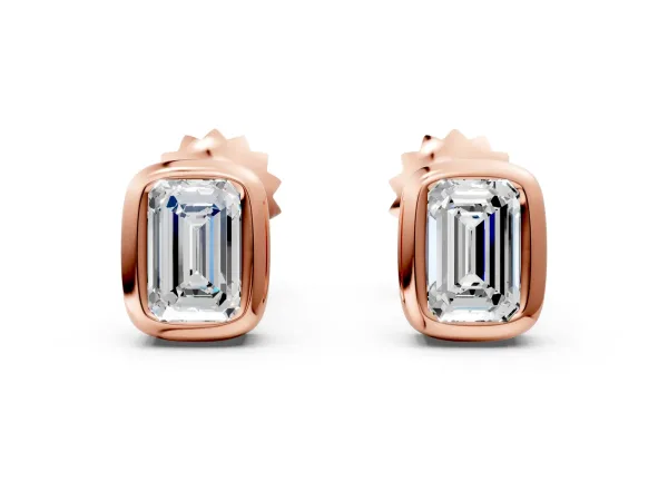 Emerald Diamond Bezel-Set Stud Earrings Rose gold