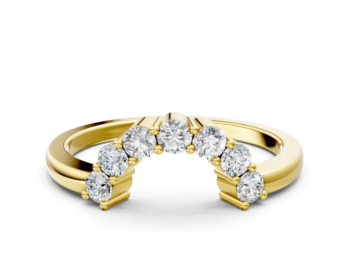 Curved Round Diamond Pave Band with Prong Setting Yellow gold