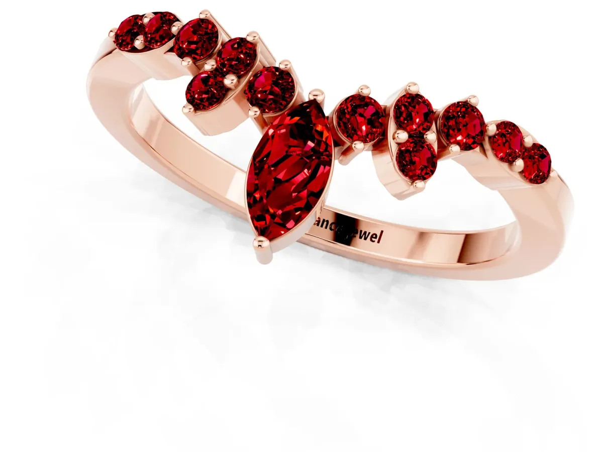 Marquise and Round Ruby Chevron Band with Prong Setting Rose gold