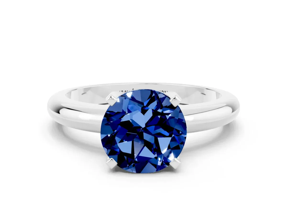 Round Blue Sapphire Leaf Eternity Band with Bezel Setting Silver