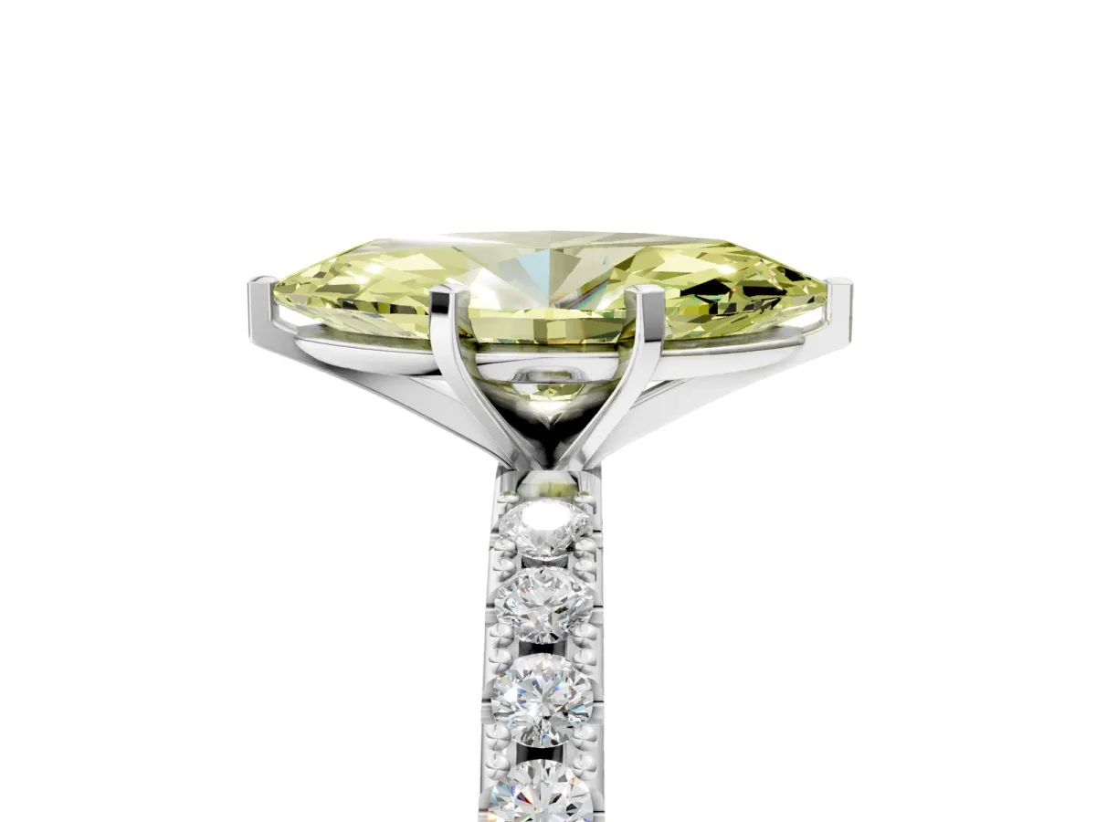 Fancy Yellow Marquise Cut Diamond Solitaire Pavé Band with Four-Prong Setting Silver
