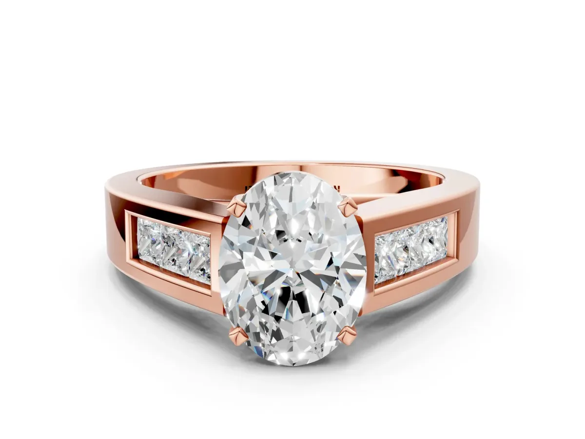Oval Cut Cut Channel Set Solitaire Ring with Four-Prong Setting Rose gold