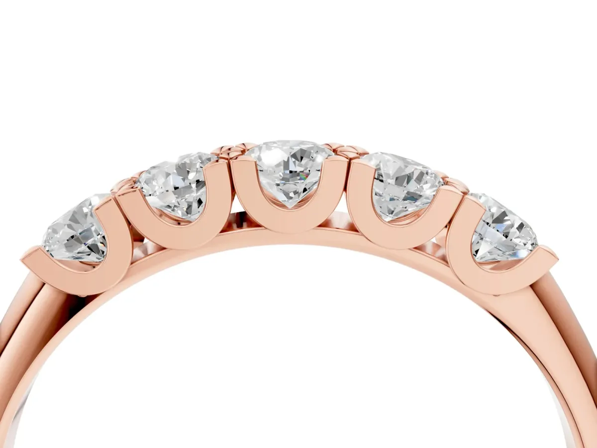 Round Diamond Channel Set Half Eternity Band with Shared Prong Setting Rose gold