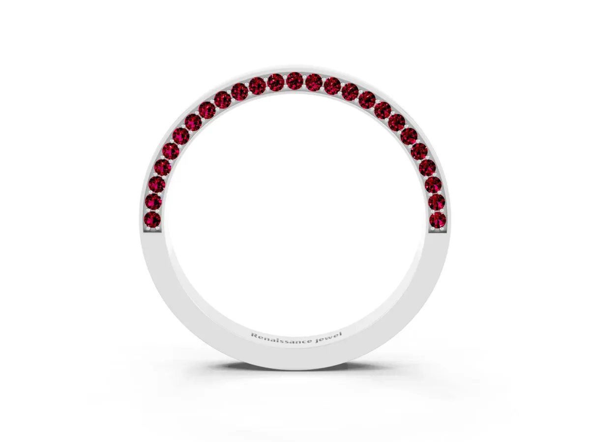 Pavé Round Garnet Channel Set Band White gold