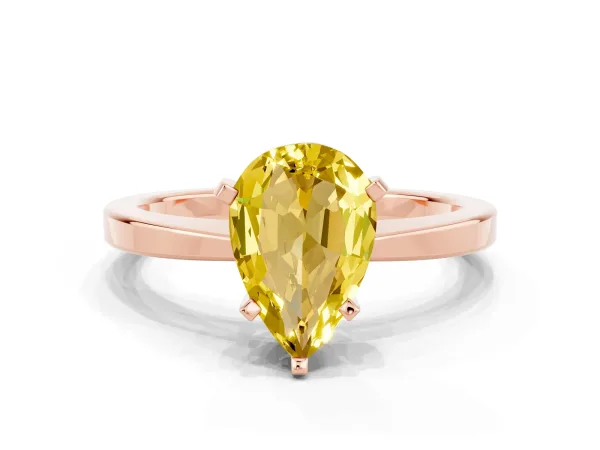 Pear Cut Yellow Sapphire Solitaire Engagement Ring with Classic Band and Four-Prong Setting Rose gold