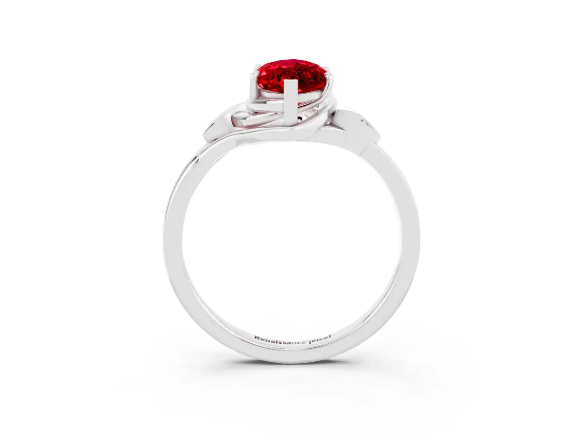 Marquise Cut Ruby Solitaire Ring with Twist Band and Four-Prong Setting Platinum