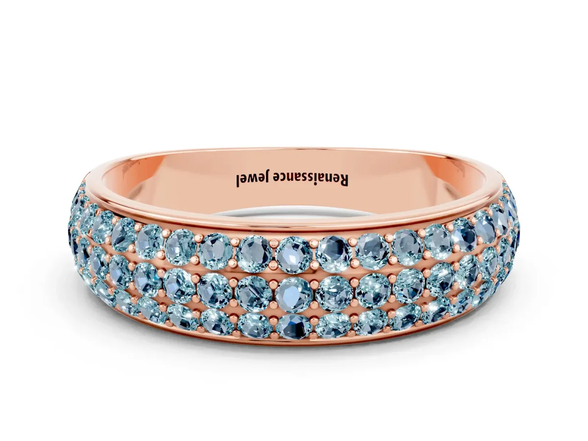 Three-Row Round Aquamarine Eternity Band with Shared Prong Setting Rose gold