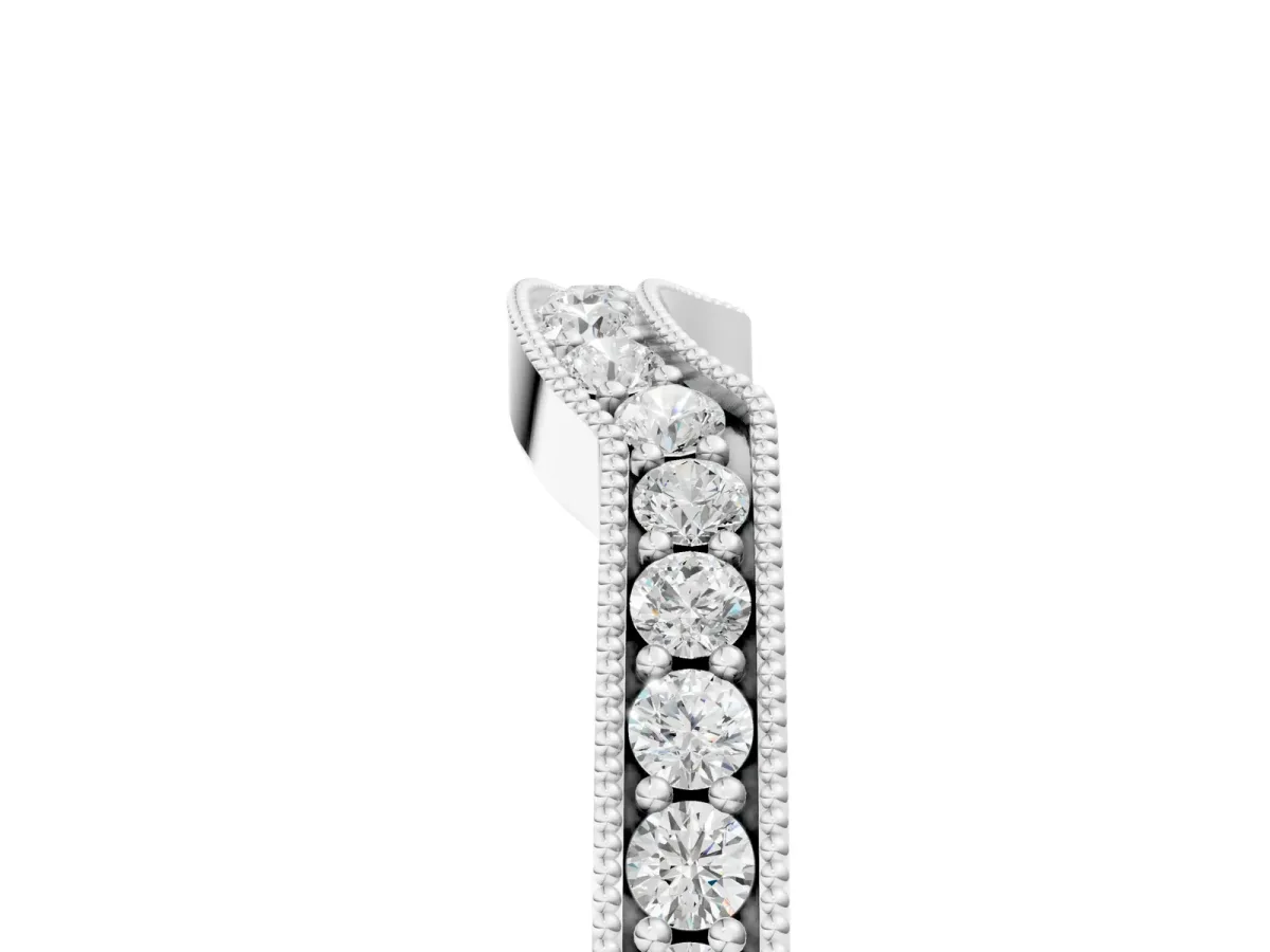 Curved Round Diamond Band with Milgrain Pavé Setting Platinum