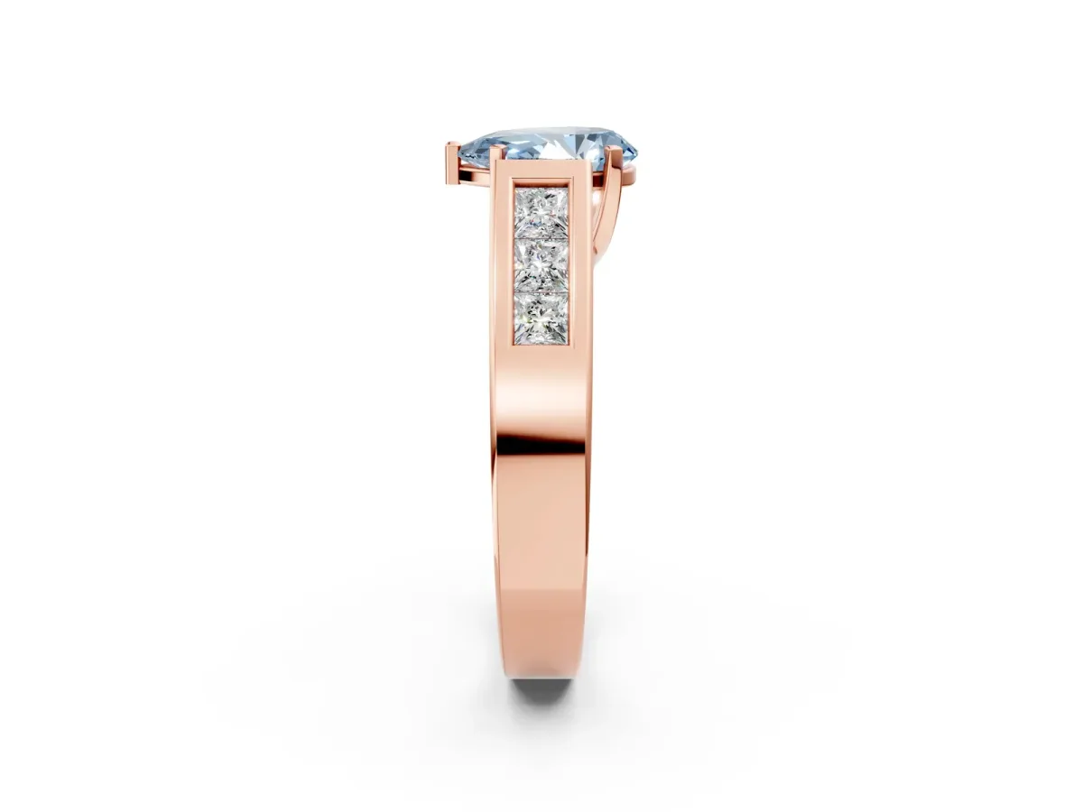 Fancy Blue Pear Cut Cut Channel Set Solitaire Ring with Four-Prong Setting Rose gold