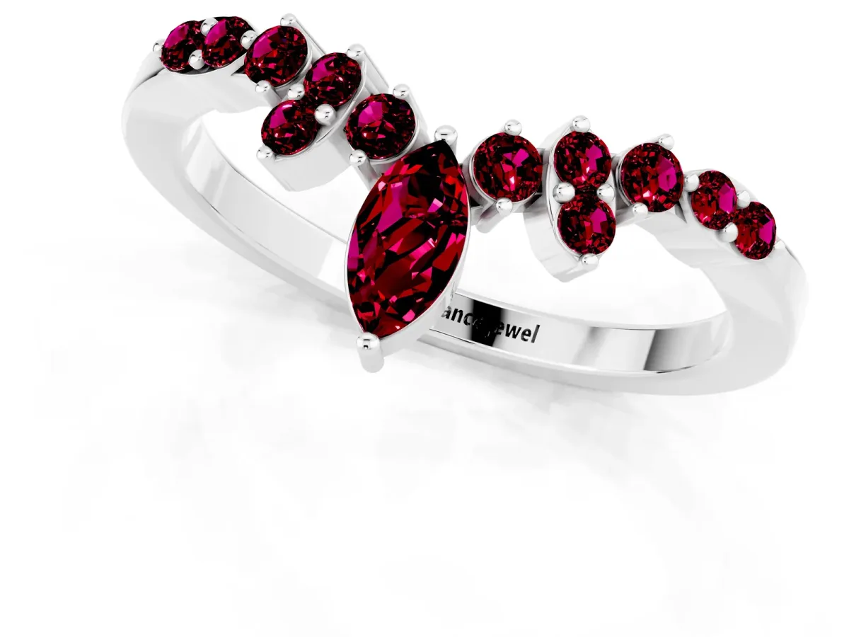 Marquise and Round Garnet Chevron Band with Prong Setting Silver