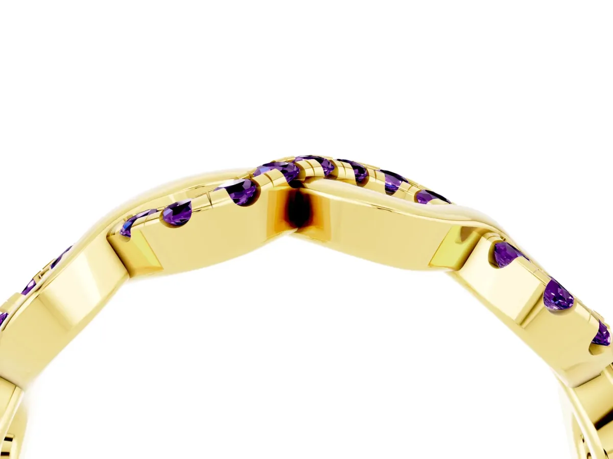 Twist Infinity Round Amethyst Band with Pavé Setting Yellow gold