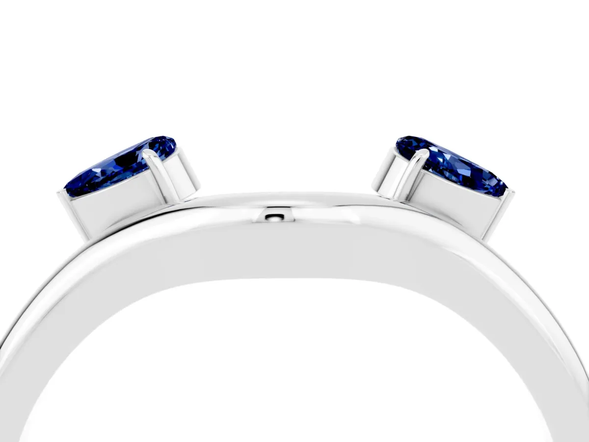 Pear Cut Blue Sapphire Two-Stone Open Band Ring with Prong Setting Silver