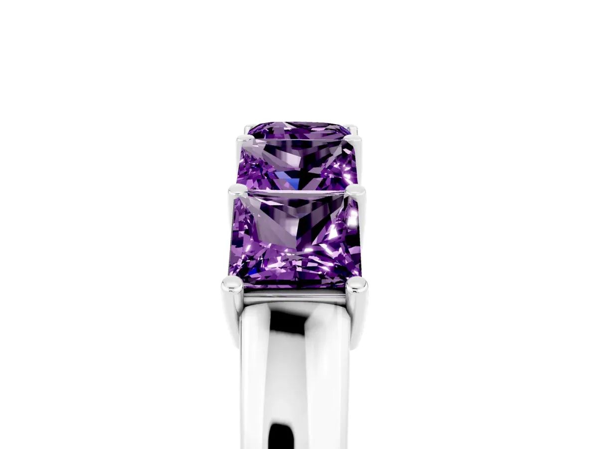 Princess Cut Five-Stone Amethyst Band with Prong Setting Platinum