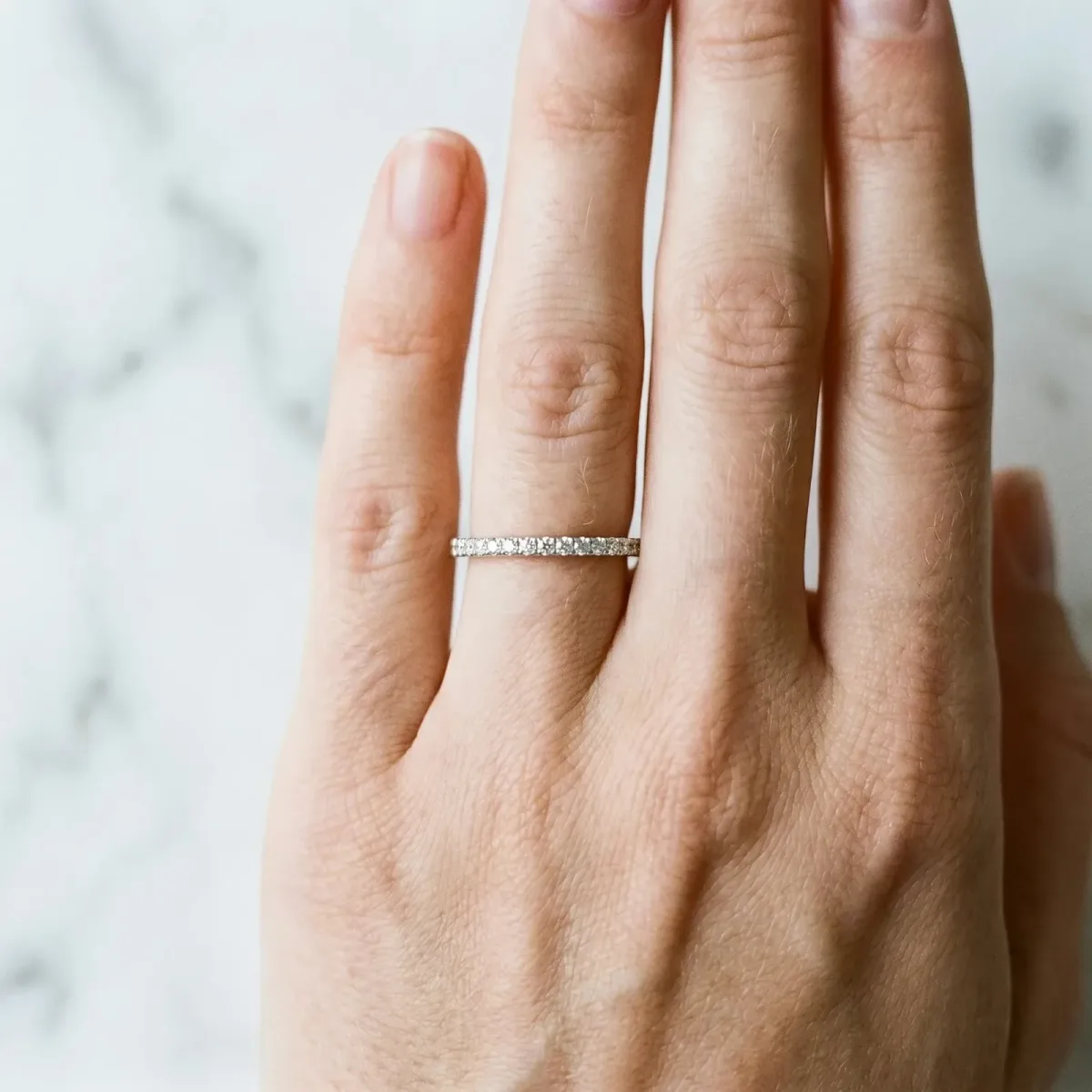 Round Diamond Pavé Set Thin Band Silver