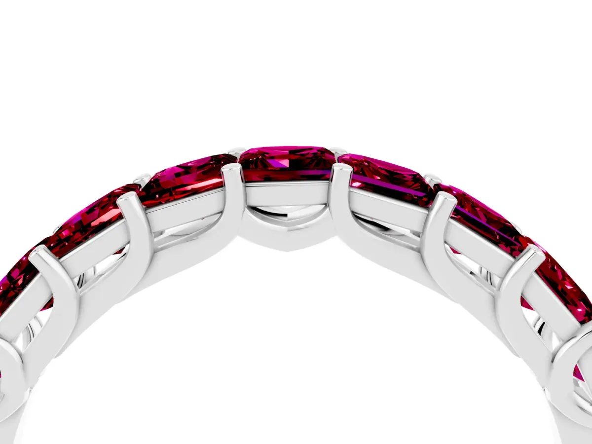 Princess Cut Garnet Channel-Set Eternity Band with Prong Setting Silver