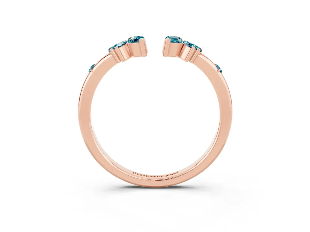 Open Marquise Cluster Blue Topaz Band with Prong Setting Rose gold