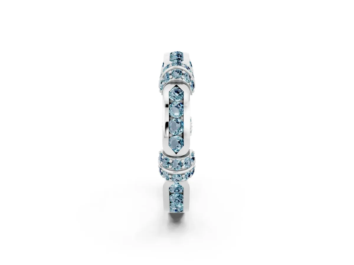 Pavé Round Aquamarine Link Band with Bezel Setting White gold