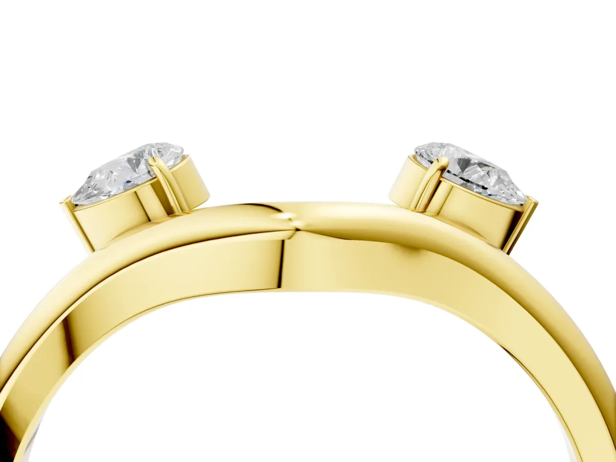 Pear Cut Diamond Two-Stone Open Band Ring with Prong Setting Yellow gold