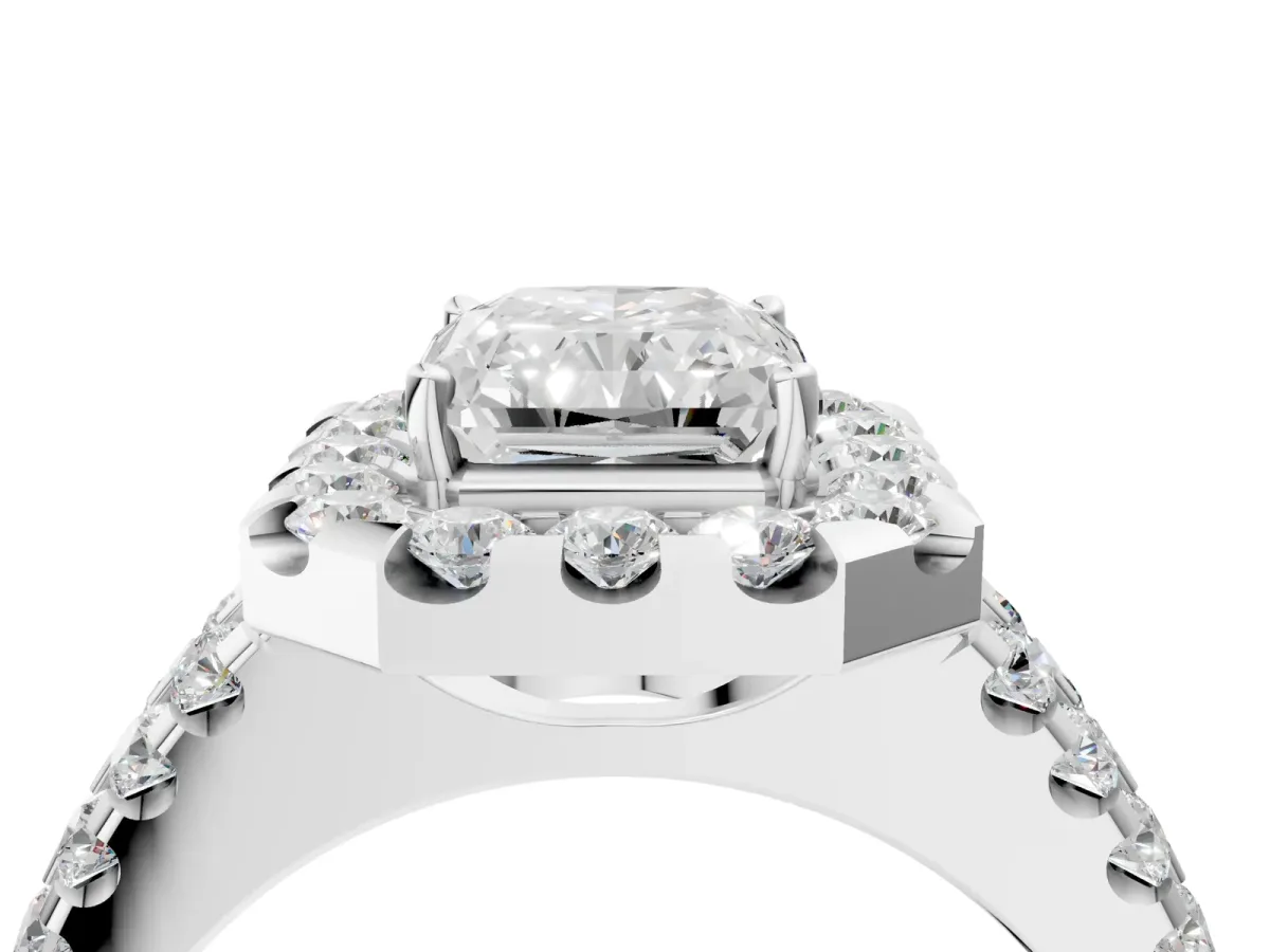 Radiant Cut Halo Diamond Split Shank Engagement Ring with Prong Setting Platinum