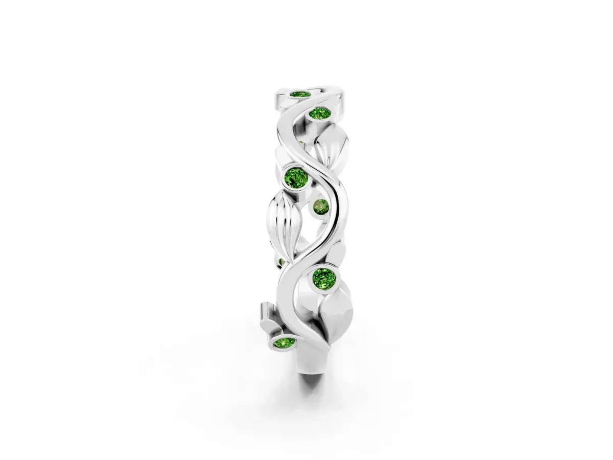 Round Peridot Leaf Eternity Band with Bezel Setting White gold