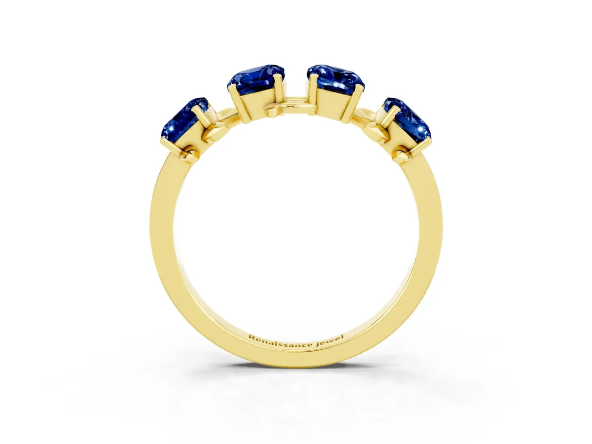 Emerald Cut Blue Sapphire Prong-Set Half Eternity Band Yellow gold