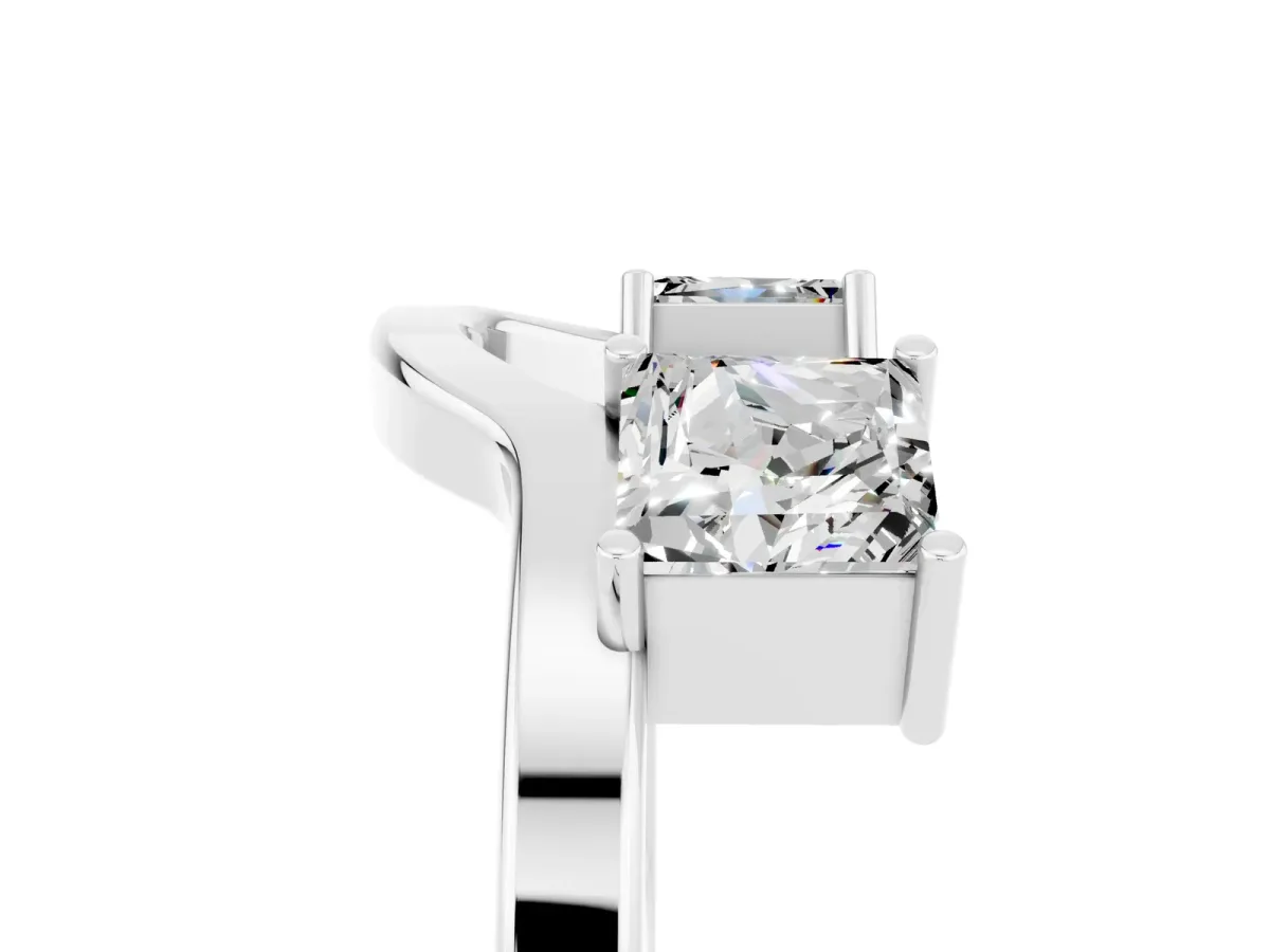 Princess Cut Moissanite Two-Stone Open Band Ring with Four-Prong Setting Silver