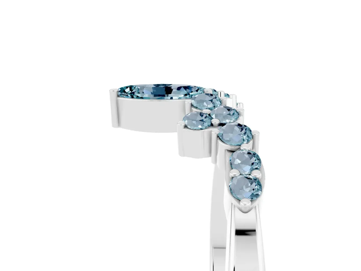 Marquise and Round Aquamarine Chevron Band with Prong Setting Silver